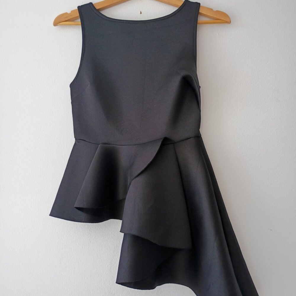 Asymmetrical Peplum Top Black Sleeveless Blouse – Size Small